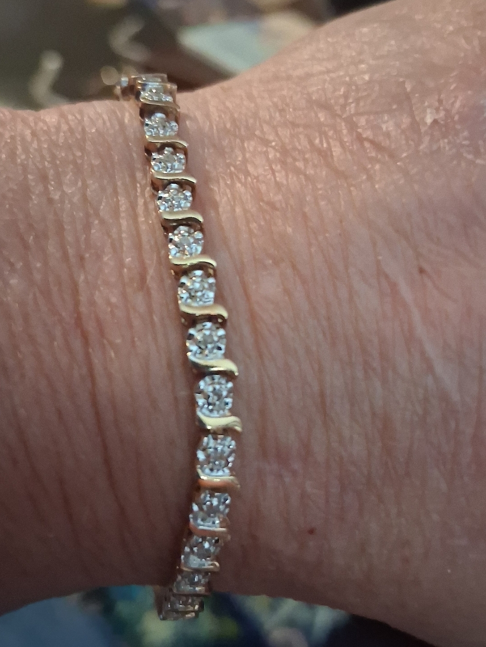 14 Kt Over Sterling Silver Diamond Chip Accented Bracelet 7"